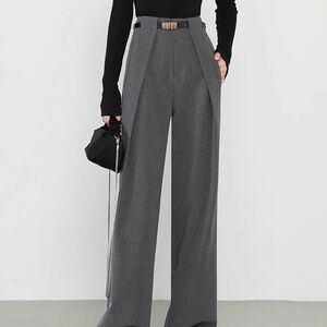Commense Charcoal Gray High-Rise Wide-Leg Trousers